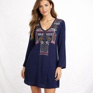Vintage 90s LUV 2‎ LUV Size Small Embroidered Lined Rayon Crepe A-line Dress